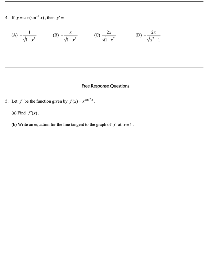 Derivatives of Inverse Trigonometric Functions